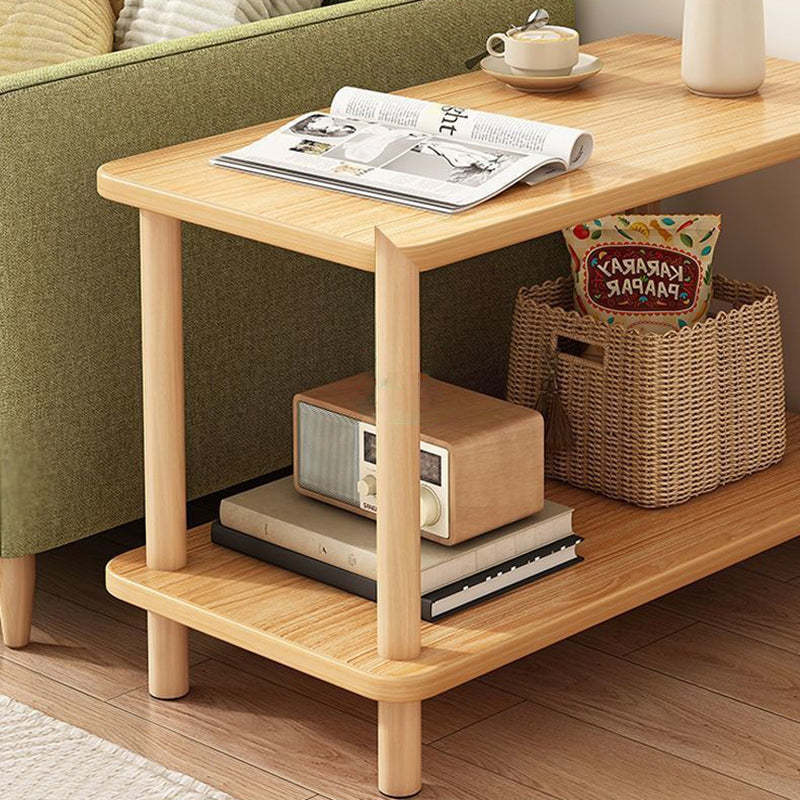 Japanese Wood Rectangular 3-Tier End Table