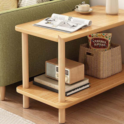 Japanese Wood Rectangular 3-Tier End Table