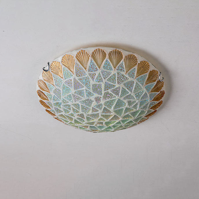 Nordic Vintage Tiffany Shell Glass Flush Mount Light