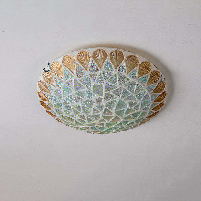 Nordic Vintage Tiffany Shell Glass Flush Mount Light