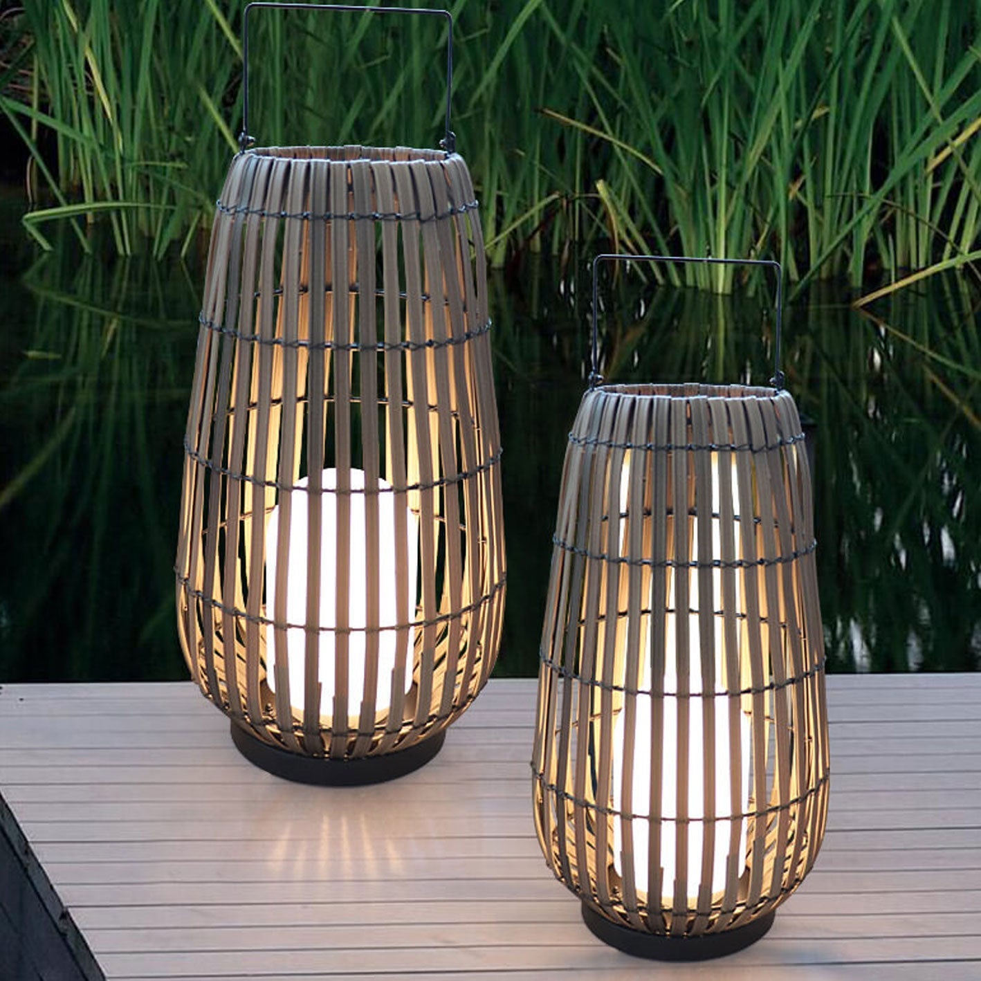 Modern Rattan Oval Cage Outdoor Floor Lamp