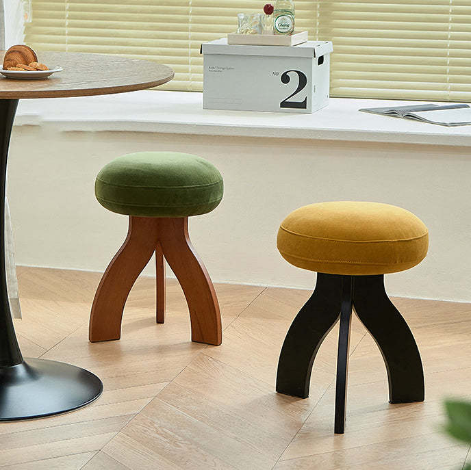 Vintage Triangle Base Wood Fabric Vanity Stool