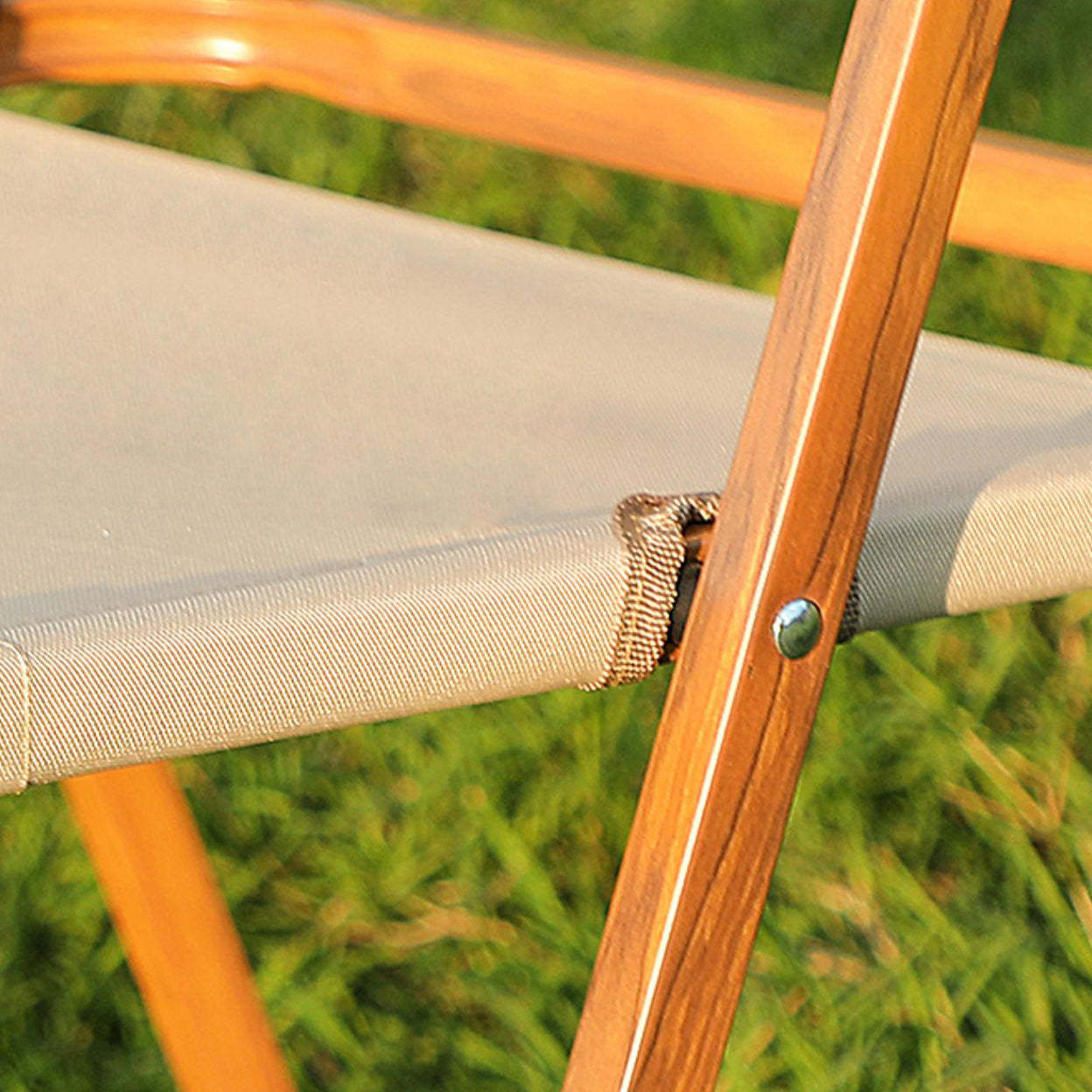 Rustic Suede Cotton Steel Foldable Chair — Wood Color / Black with khaki cushion