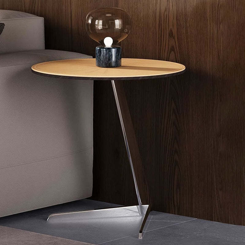 Minimalist Round Leather Steel End Table