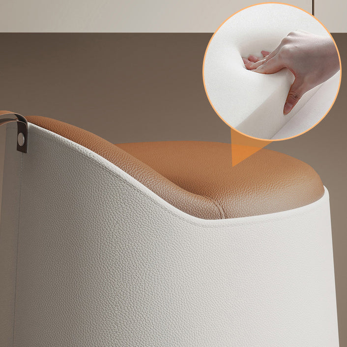 Modern Leather Wood Cylinder Vanity Stool — Swivel / Gray