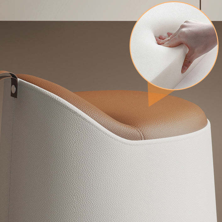 Modern Leather Wood Cylinder Vanity Stool — Swivel / Gray