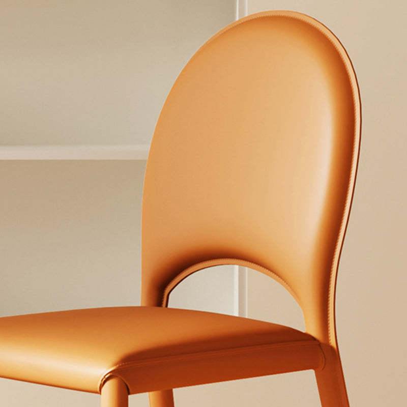 Minimalist Oval-Back Leather Steel Dining Chair — Black