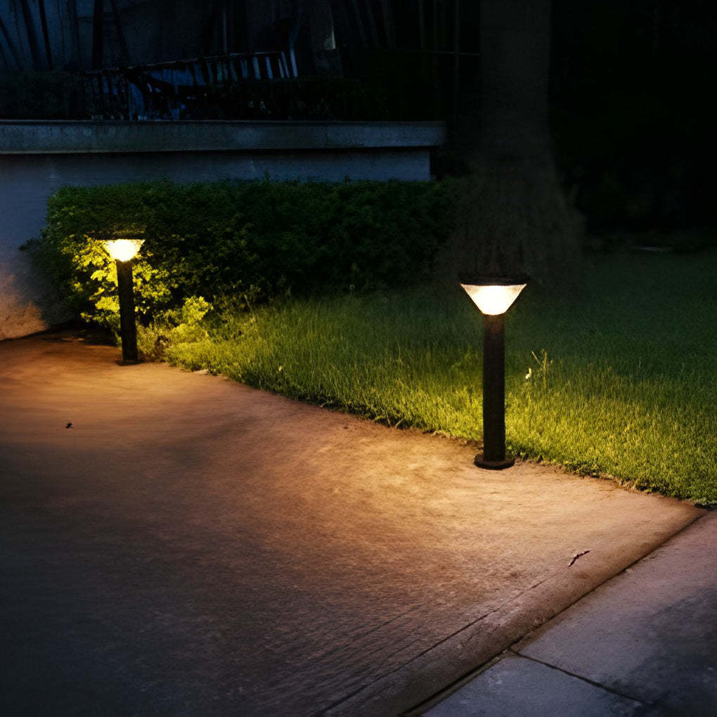 Round Light Control Induction Black Modern Outdoor Solar Pathway Lights-Lighom