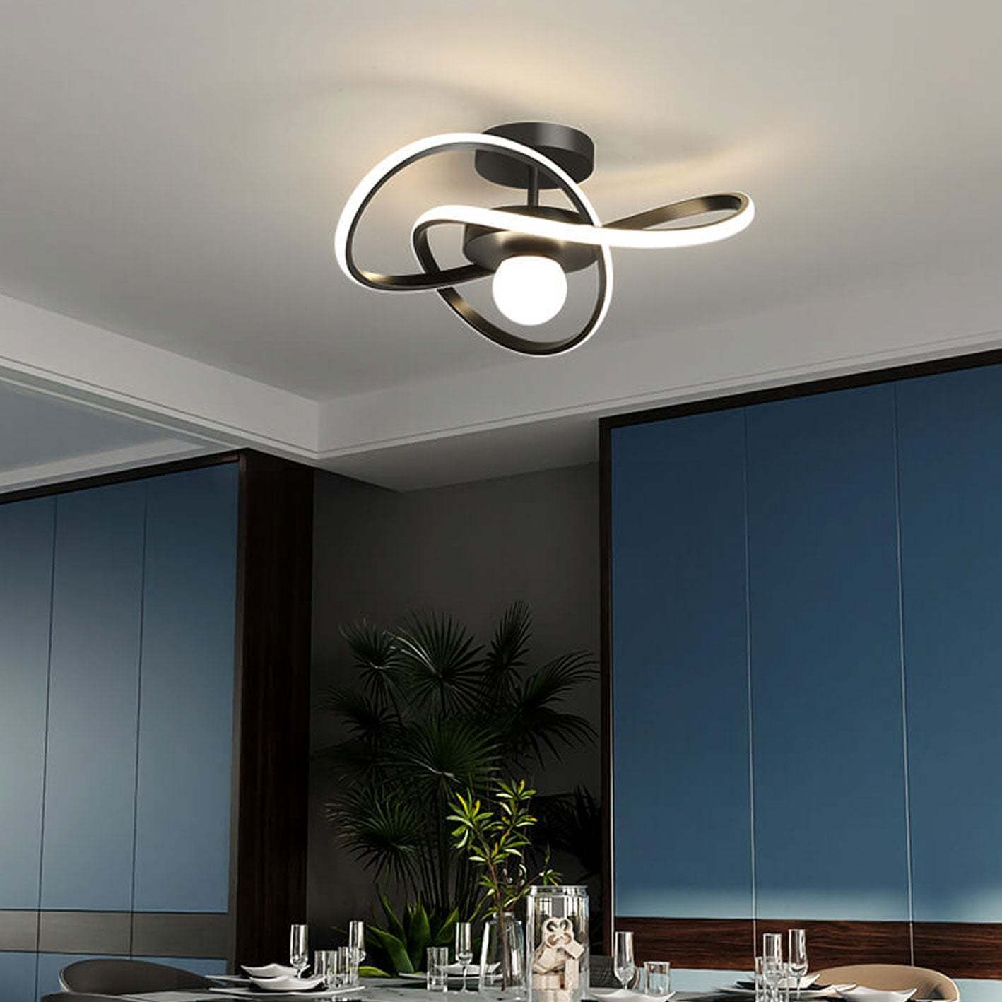 Nordic Modern Streamer Surround LED Semi-Flush Mount Light