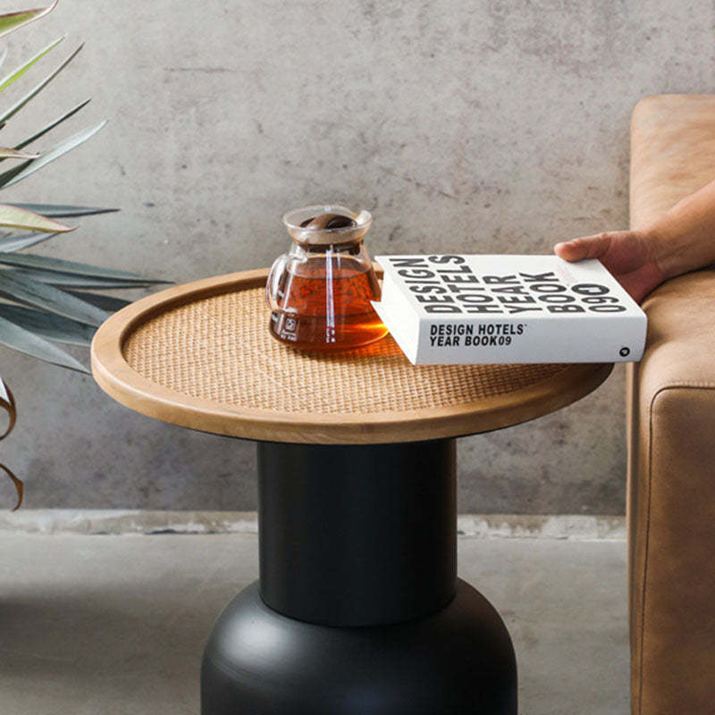 Vintage Round Rattan Iron Wood Coffee Table