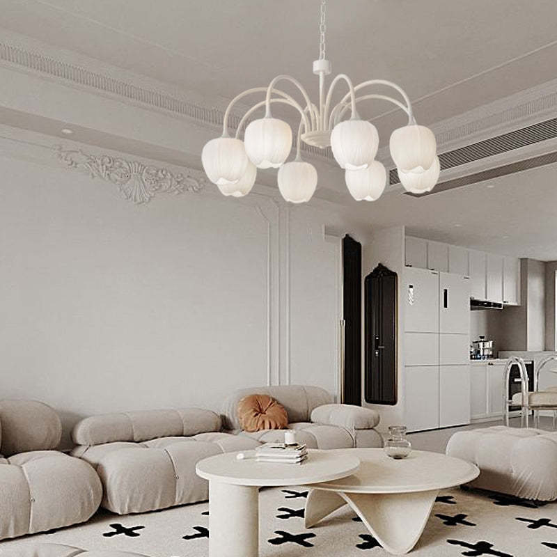 Tulips Flowers Three Step Dimming LED Milky White Modern Chandelier-Lighom