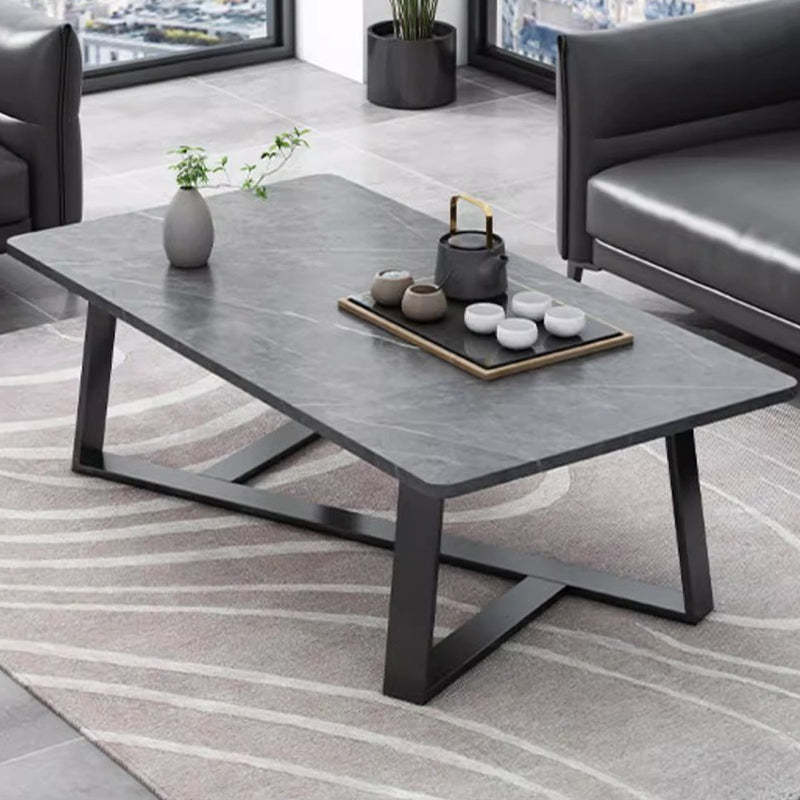 Minimalist Rectangular Rock Slab Steel Coffee Table