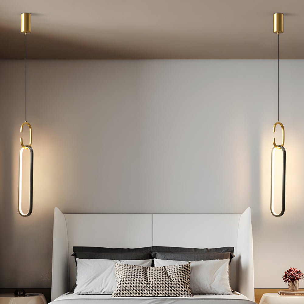 Minimalist Long Oval Ring LED Copper Modern Pendant Light