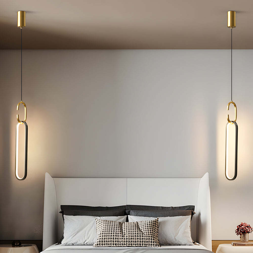 Minimalist Long Oval Ring LED Copper Modern Pendant Light