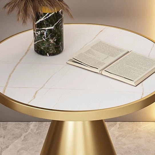Contemporary Round Sintered Stone Metal Coffee Table