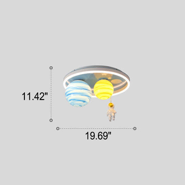 Astronaut Planet Round Kids Flush Mount Light — Infinitely Dimmable / 110V-120V For US/CA