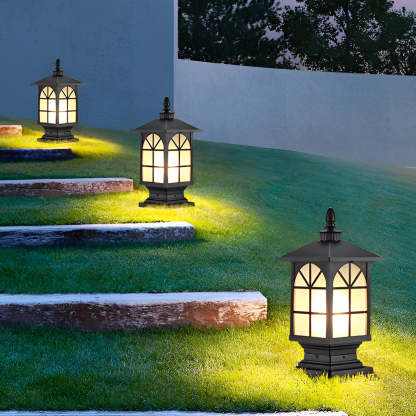 Retro Creative Waterproof Modern Outdoor Fence Post Lights Pillar Lamp-Lighom