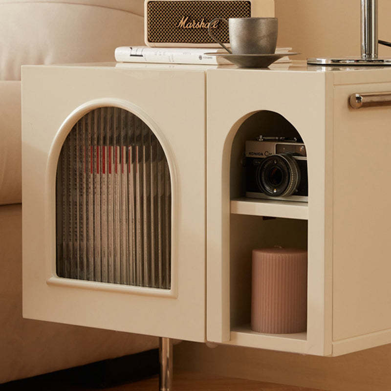 Minimalist Glass Wood Rectangular Nightstand 3-Cabinet