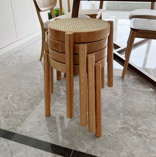Japanese Rattan Wood Stackable Low Stool