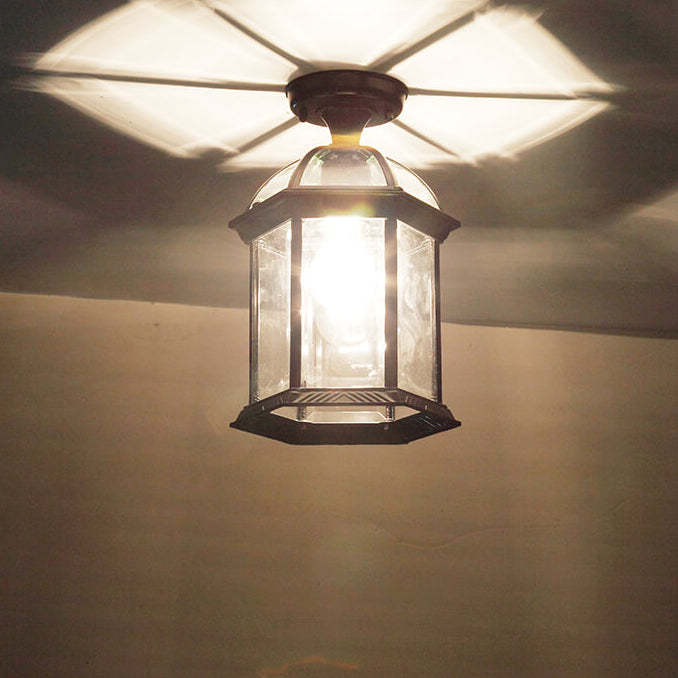 European Outdoor Hexagonal Lantern Waterproof — Black / 110V-120V For US/CA