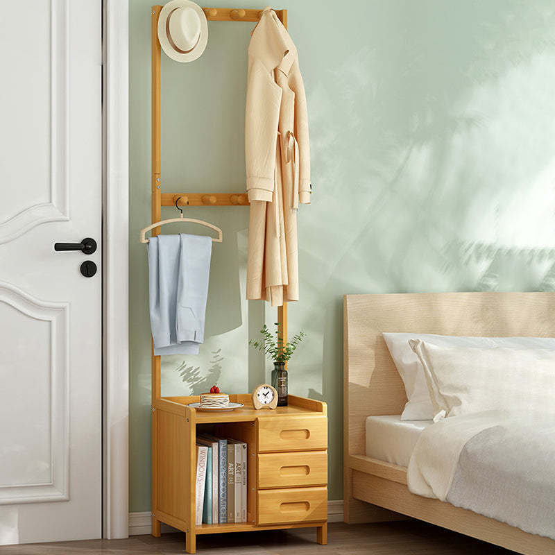 Minimalist Bamboo Coat Rack Nightstand 1/3-Drawer