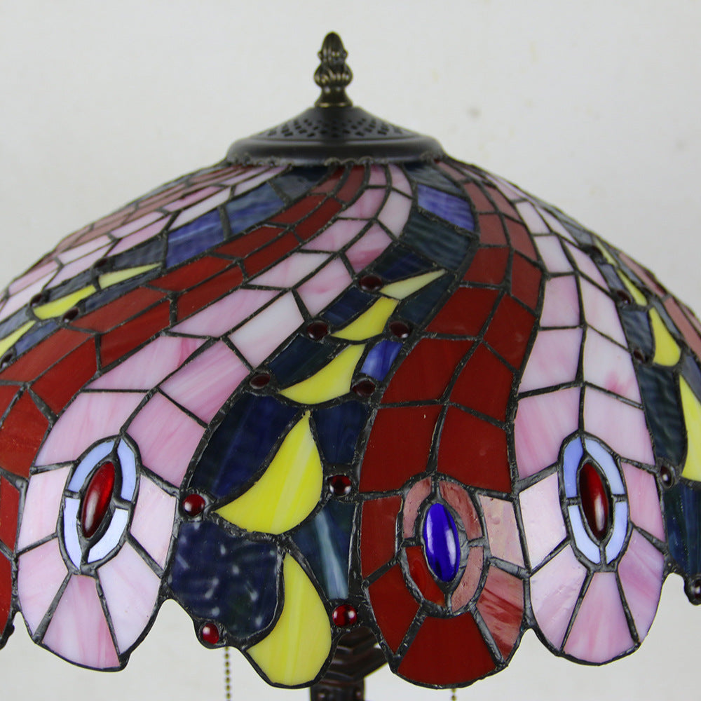 Tiffany Mediterranean Stained Glass Cone 2-Light Table Lamp — F / 110V-120V For US/CA