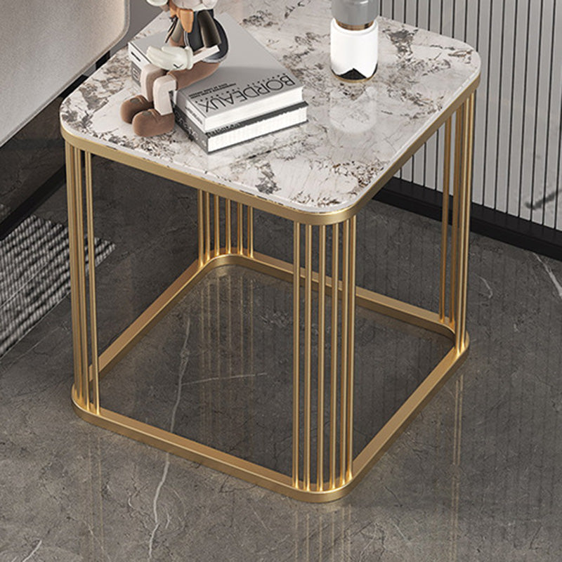 Minimalist Rock Slab Metal Coffee Table — Marble White + Black Frame