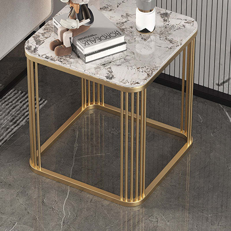 Minimalist Rock Slab Metal Coffee Table — Marble White + Black Frame