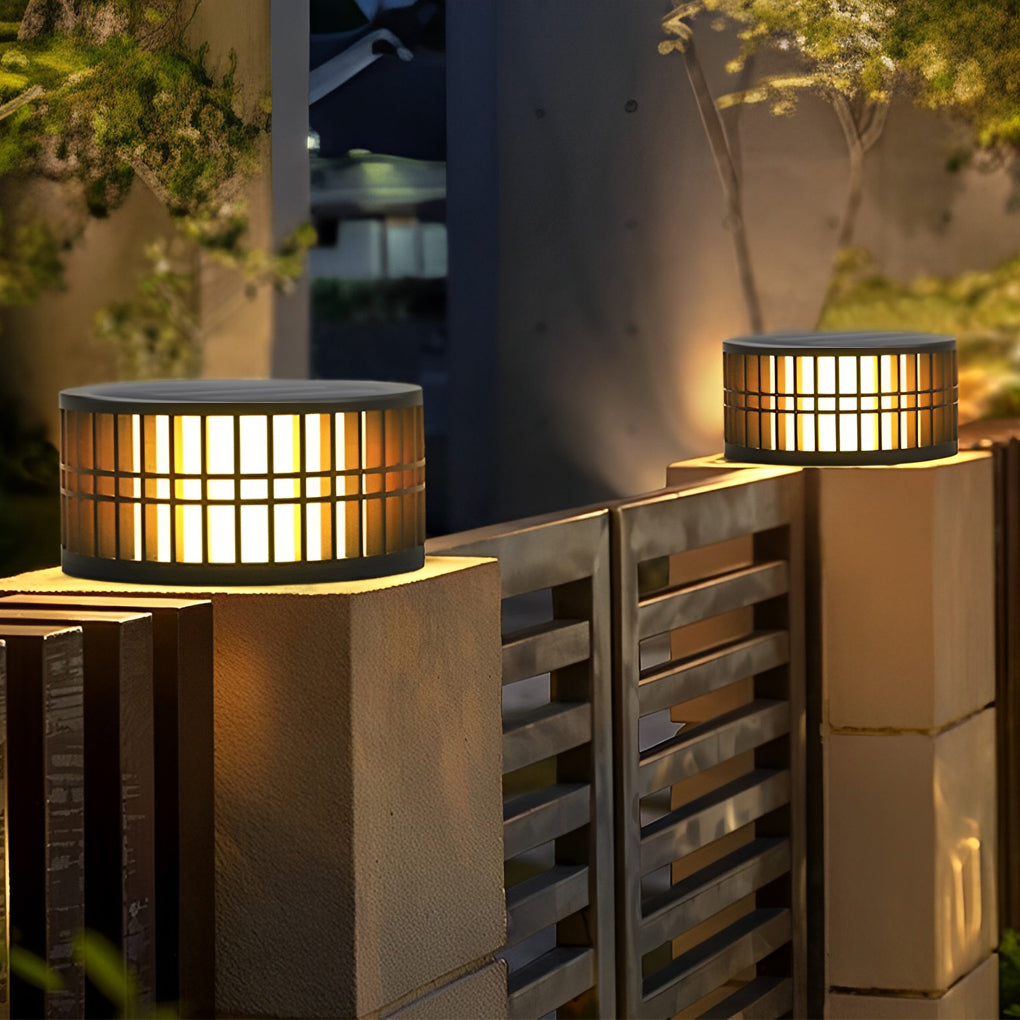 Round Black LED Modern Solar Fence Post Light - 02B