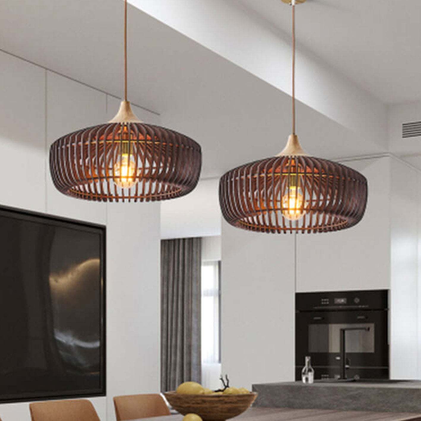 Nordic Vintage Wooden Round Dome Pendant — Walnut / 110V-120V For US/CA