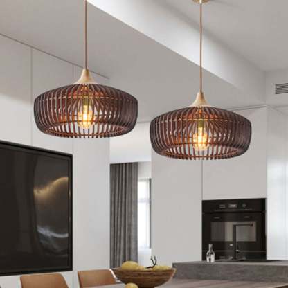 Nordic Vintage Wooden Round Dome Pendant — Walnut / 110V-120V For US/CA