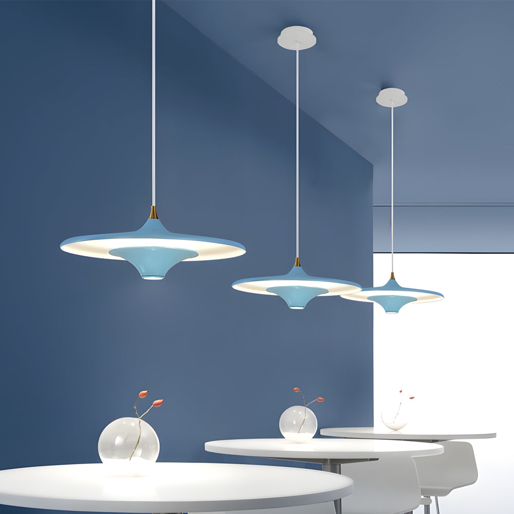 13.8" 1-Light Round UFO LED Metal Small Spaceship Pendant