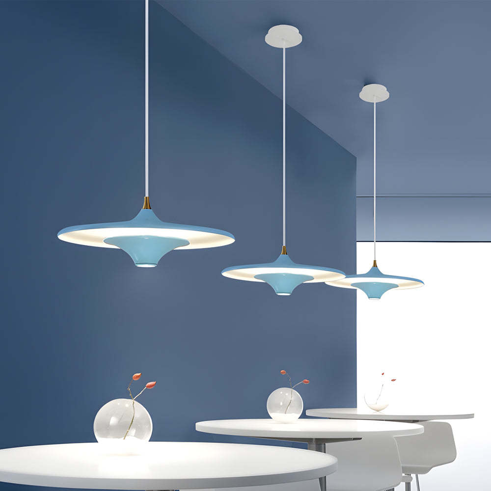 13.8" 1-Light Round UFO LED Metal Small Spaceship Pendant