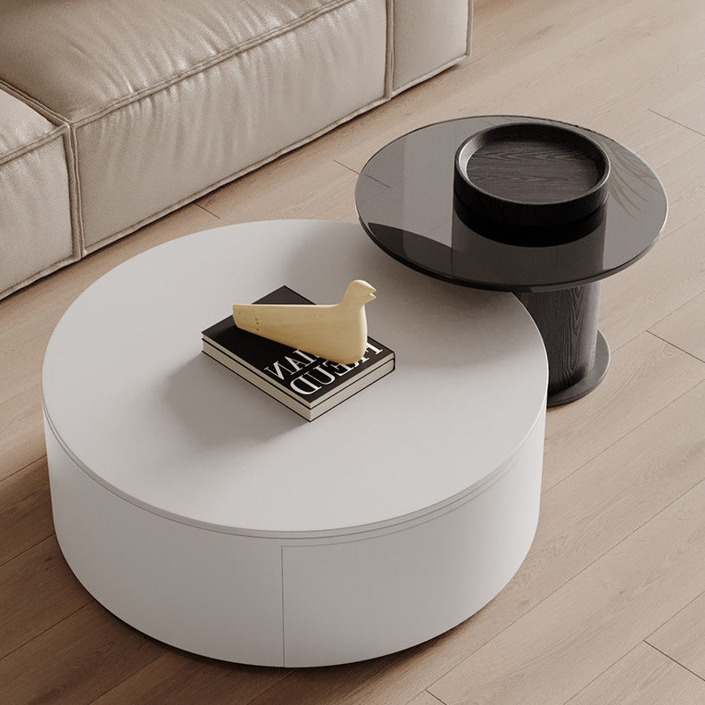 Minimalist Wood Metal Glass Coffee Table Set — Coffee Table - Large + Side Table / White
