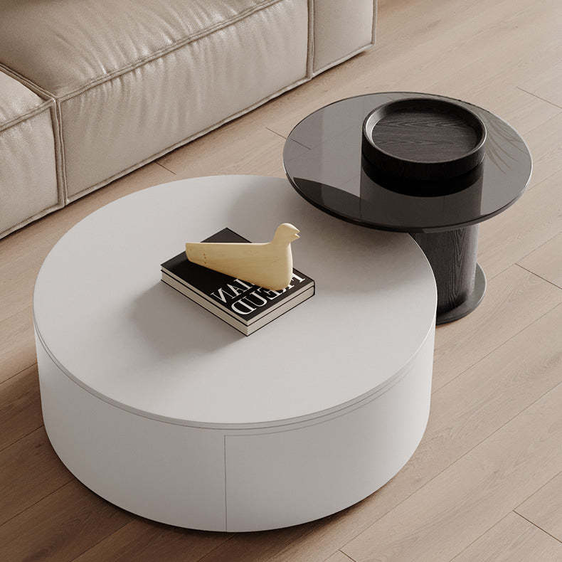 Minimalist Wood Metal Glass Coffee Table Set — Coffee Table - Large + Side Table / White
