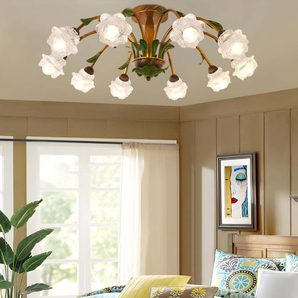 Pastoral Flowers Dimmable American Ceiling Light
