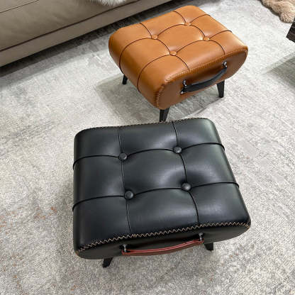 Modern Tufted Faux Leather Portable Footstool