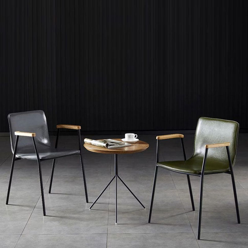 Industrial Upholstered Leather Wood Dining Chair
