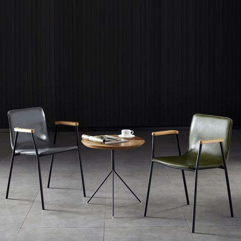 Industrial Upholstered Leather Wood Dining Chair — Gray