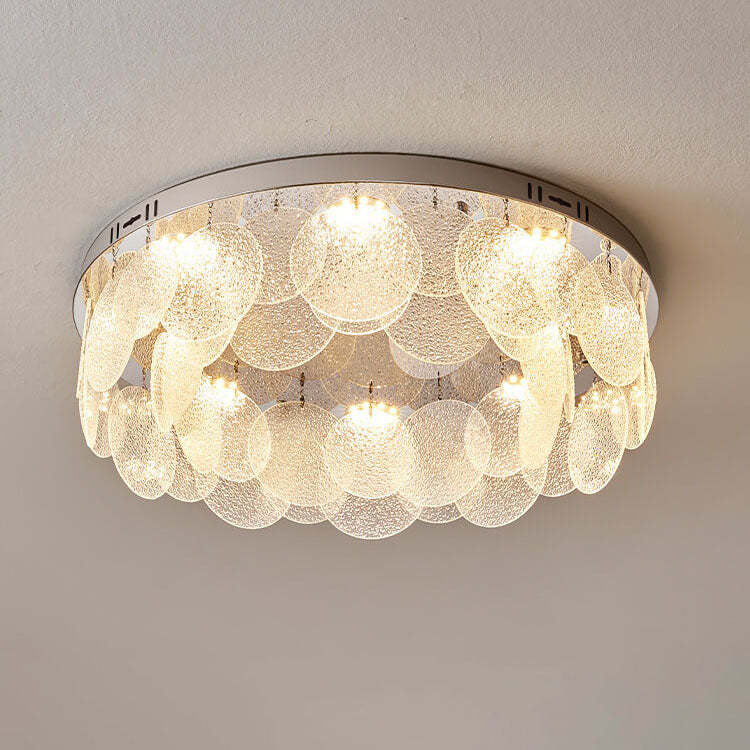 Stainless Steel Water Grain Glass Round 8-Light Flush Light