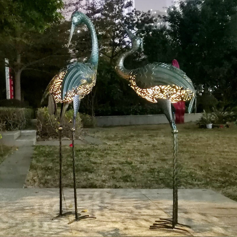 Iron Crane Animal LED Solar Lawn Landscape Light