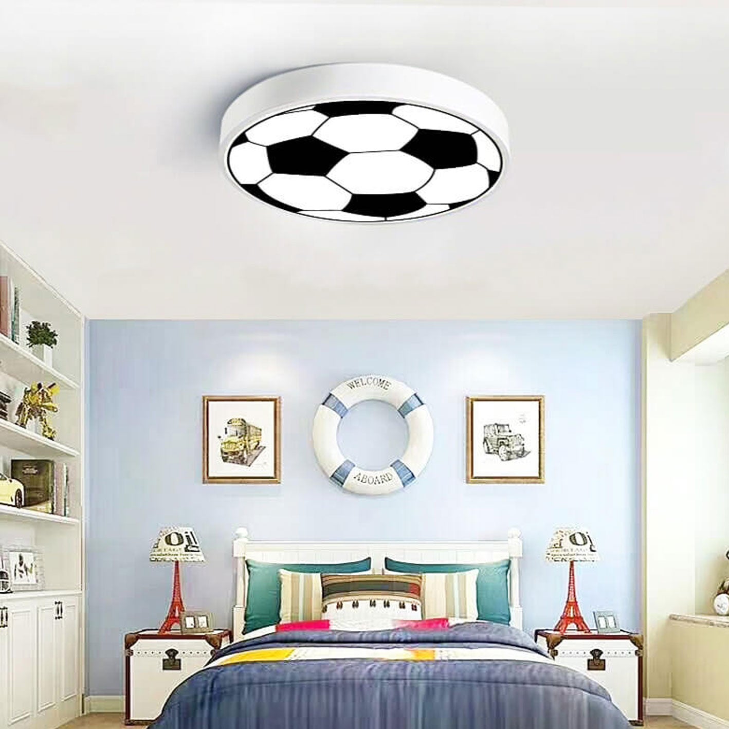 Cartoon Round Football LED Kids Flush Mount Light