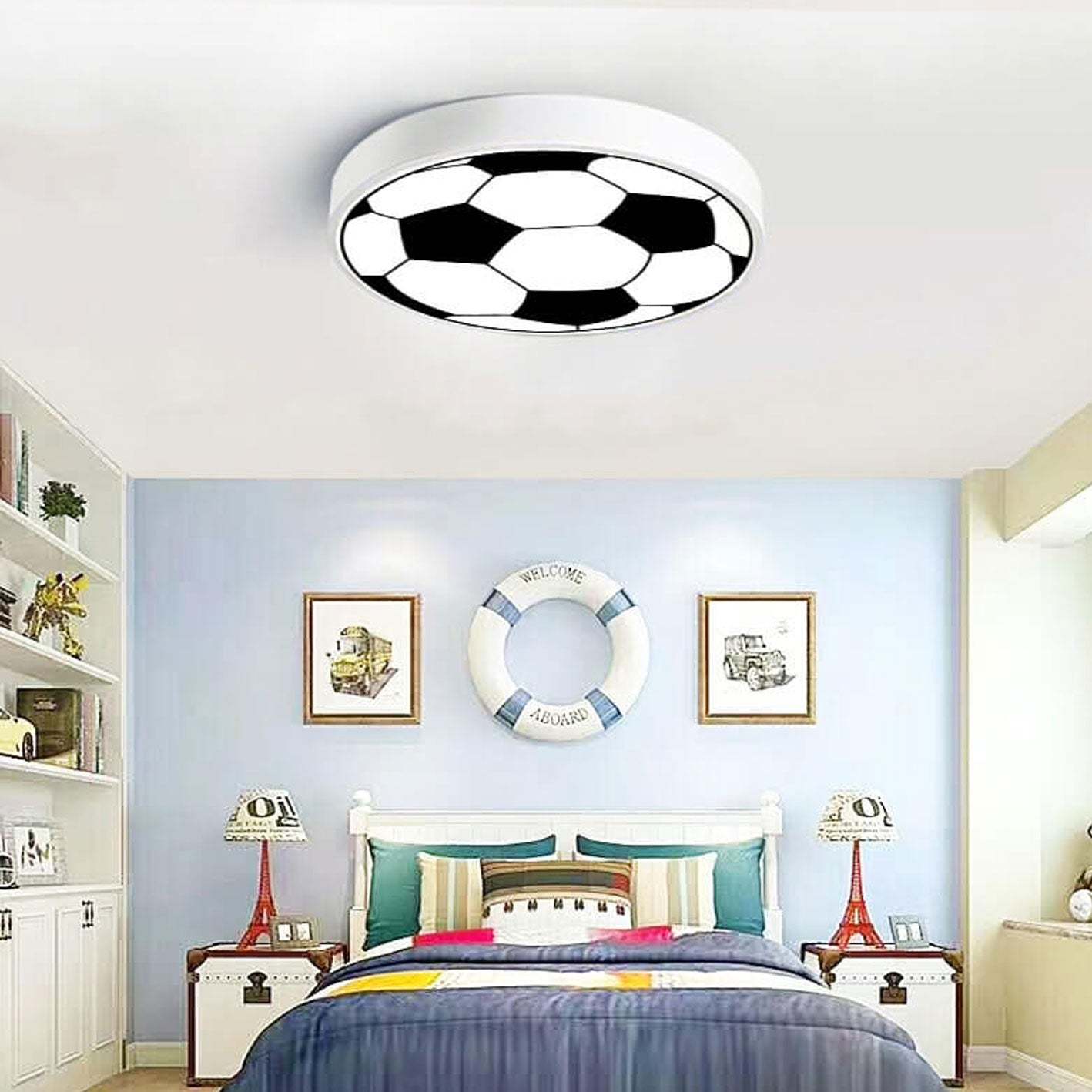 Cartoon Round Football LED Kids Flush Mount Light