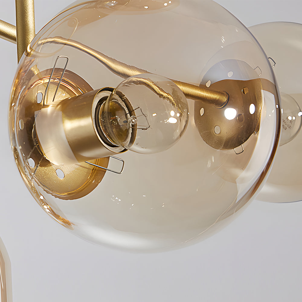 Gold Black Semi-Flush Chandelier with Glass Shade