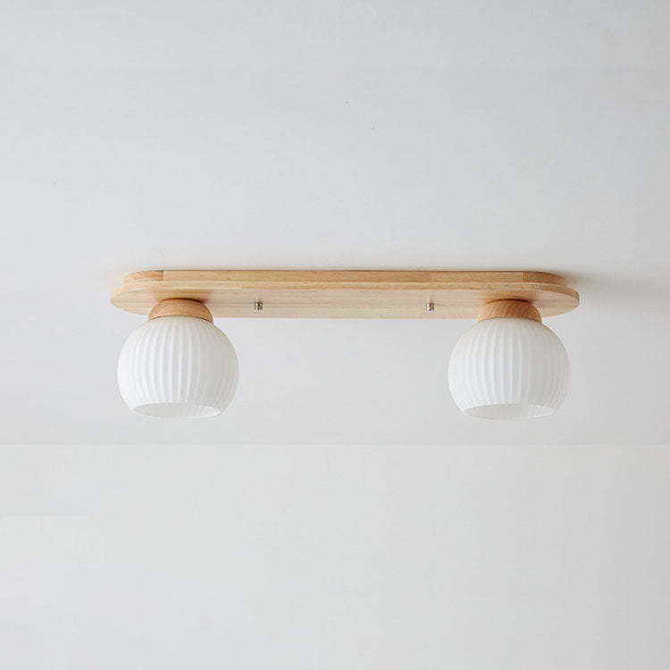 Japanese Vintage Striped Glass Wood Long Plate Flush Light