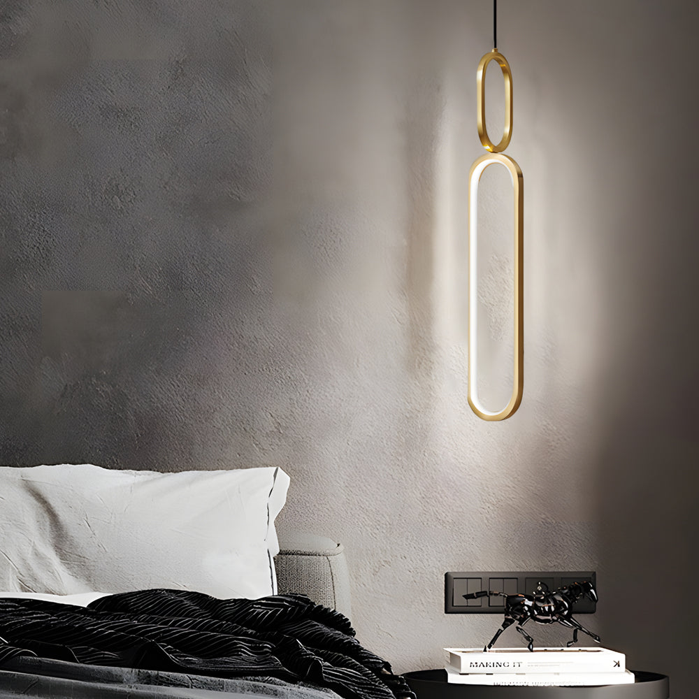 Minimalist Long Oval Ring LED Copper Modern Pendant Light