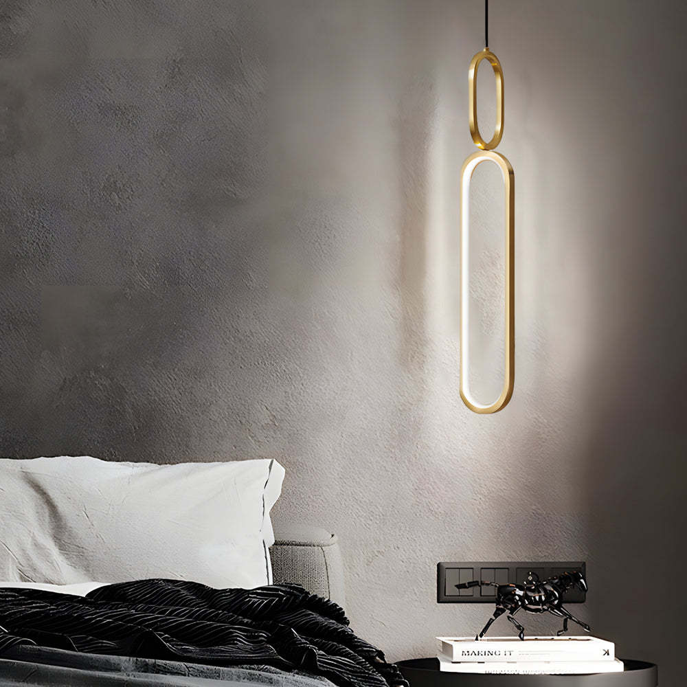 Minimalist Long Oval Ring LED Copper Modern Pendant Light