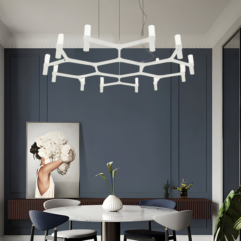 Modern geometric designer chrome chandeliers — 1-Layer / Matte Black