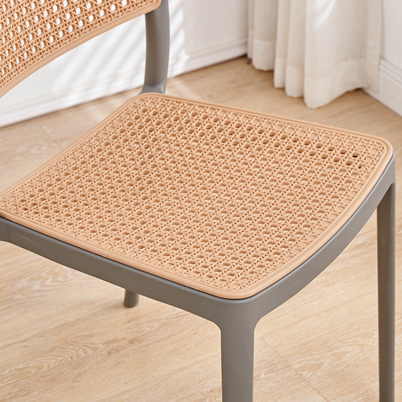 Rattan-Look Plastic Stackable Dining Armchair — Armrest / Gray
