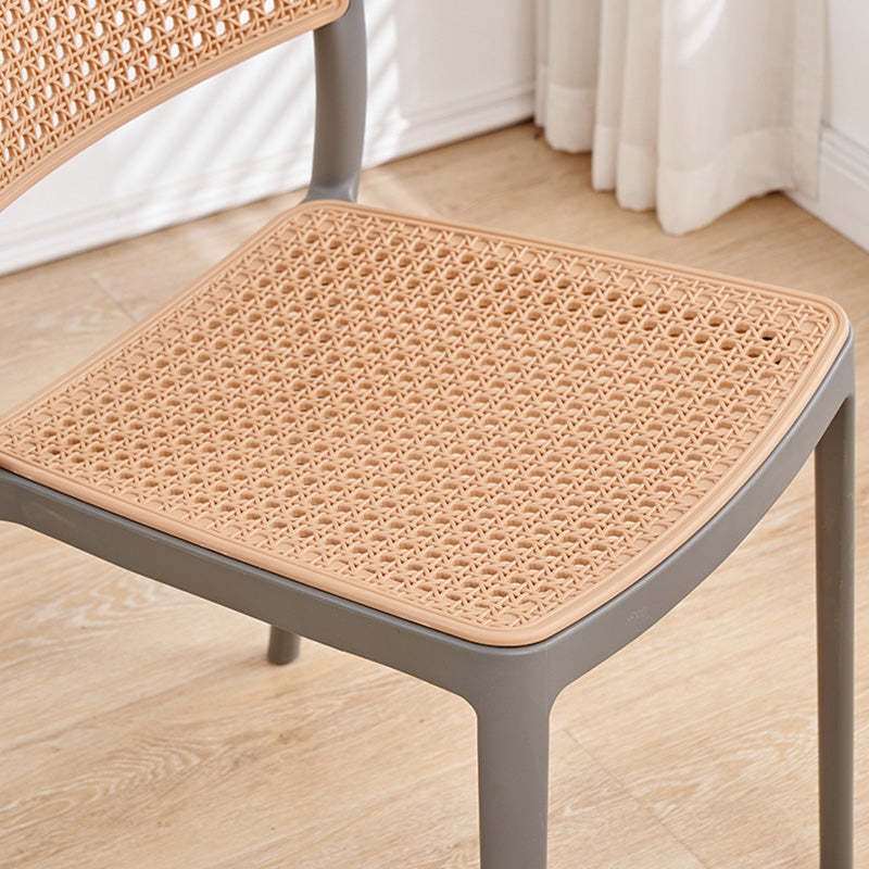 Rattan-Look Plastic Stackable Dining Armchair — Armrest / Gray